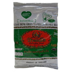 Green tea mix package with branding on a white background