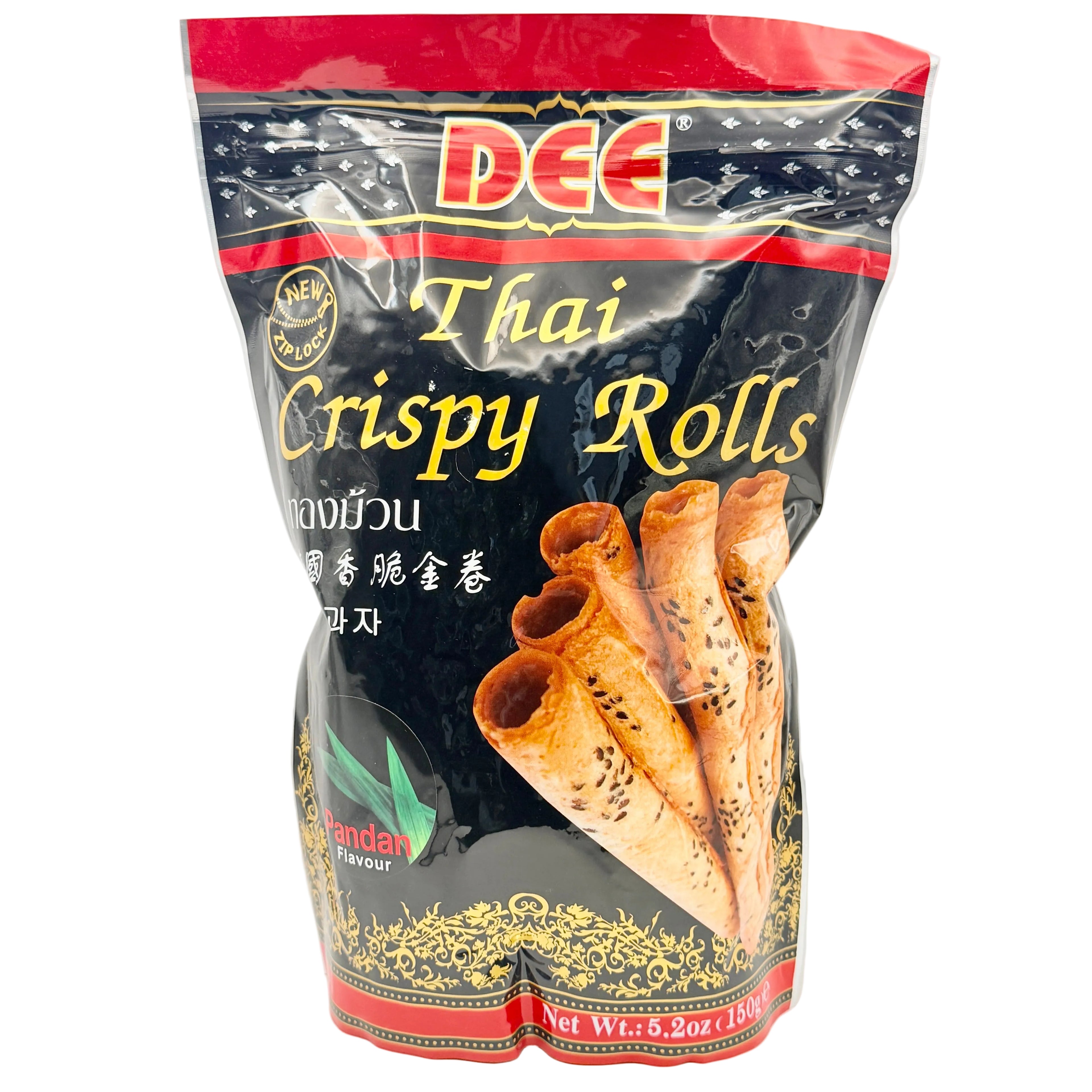 Packaging of Thai Crispy Rolls with DEE branding on a white background
