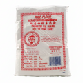 Bag of rice flour with red and white label on a white background