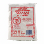 Bag of rice flour with red and white label on a white background