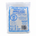 Package of tapioca starch with blue and white label on a white background