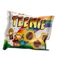 Packaged chocolate snacks with 'TEENIE' branding on a light background