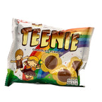 Packaged chocolate snacks with 'TEENIE' branding on a light background
