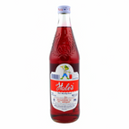 Red bottle with a label featuring a cartoon character on a white background