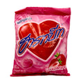 Pink candy package with heart design and 'Fruitim' branding on a white background