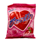 Pink candy package with heart design and 'Fruitim' branding on a white background