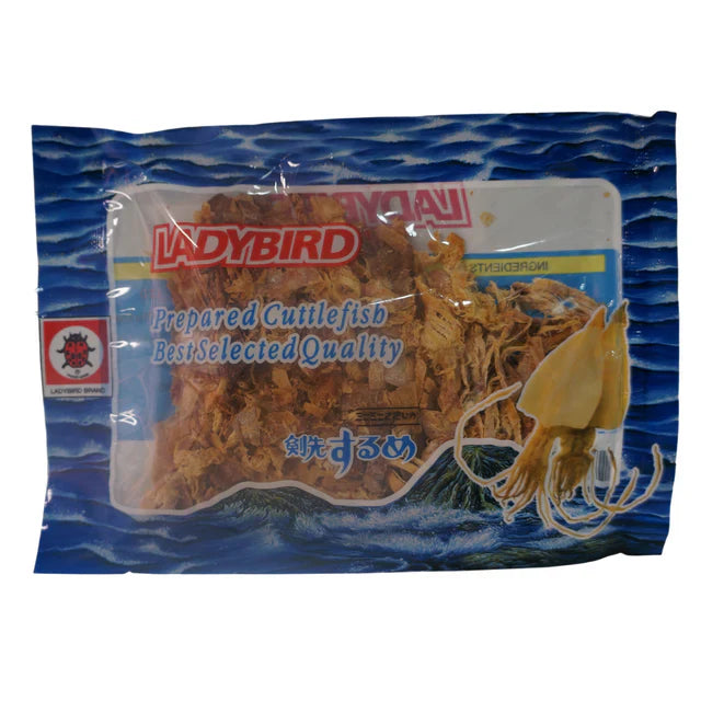 Packaged cuttlefish with Ladybird branding on a blue background