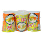 Three packages of Yeo-wol brand instant noodles on a white background