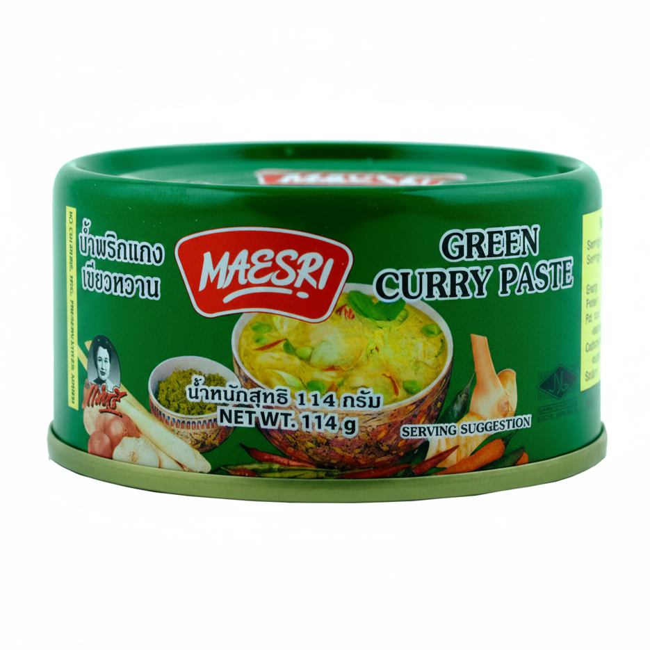 Maesri Green Curry Paste container on a white background