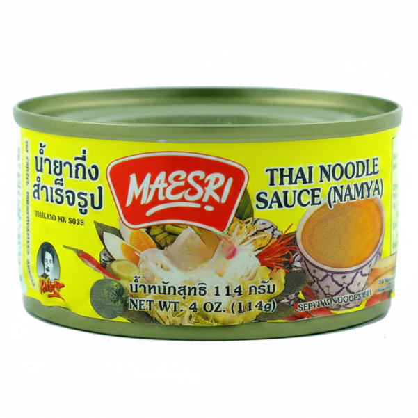 Maesri Thai Noodle Sauce can on a white background