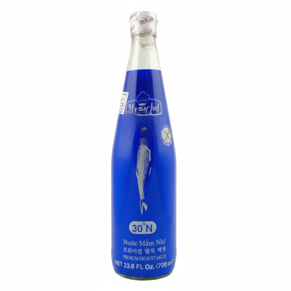 Blue bottle with a label on a white background