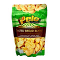 Packaged snack of salted broad beans with 'Pele' branding on a white background