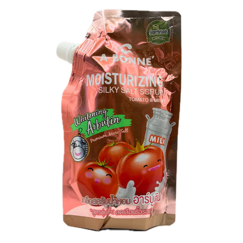 A Bonne Moisturizing Silky Salt Scrub Tomato Milk 350g rose gold spouted pouch front