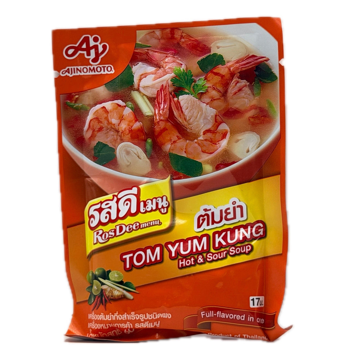 Ajinomoto RosDee Tom Yum Kung Hot Sour Prawn Soup Powder 60g orange packet front
