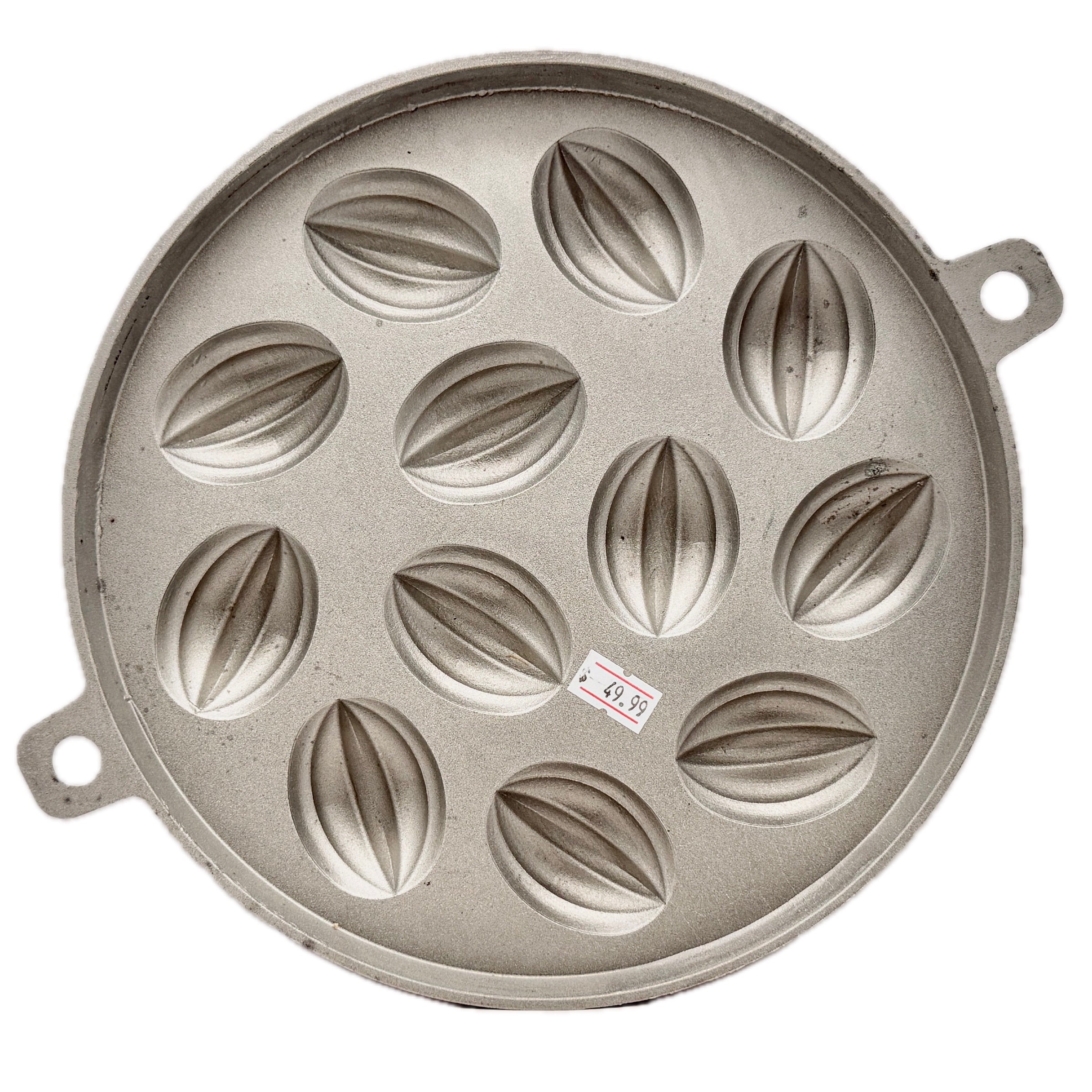 Aluminium 12 cavity Thai dessert mould bua loy on white background