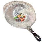 16-inch aluminium wok pan side profile with black handle price tag AUD 39 and round product sticker