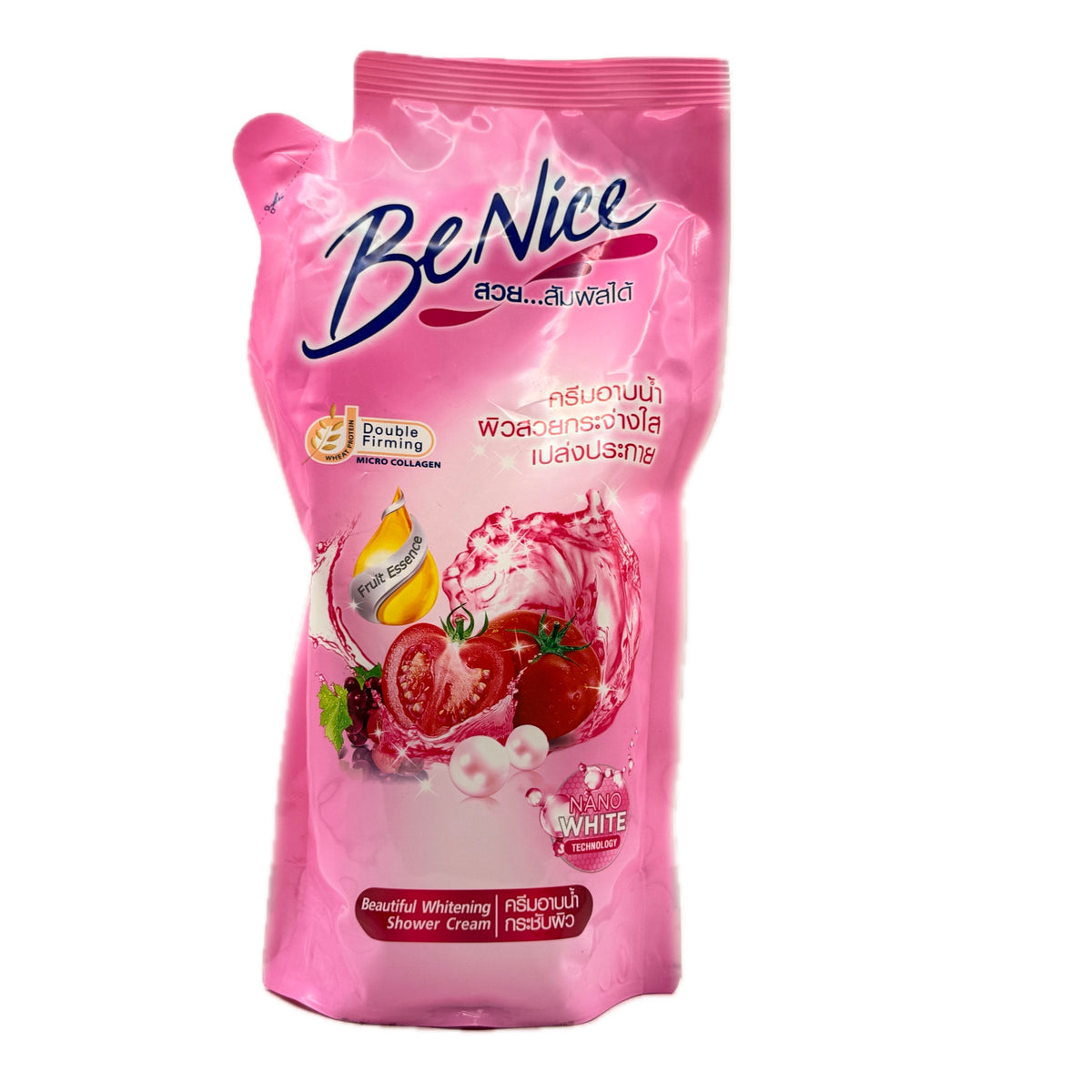 Be Nice Beautiful Whitening Shower Cream refill pouch 400ml pink nano white front