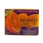 Bar of Bennett Vitamin C & E Soap with orange design on a white background