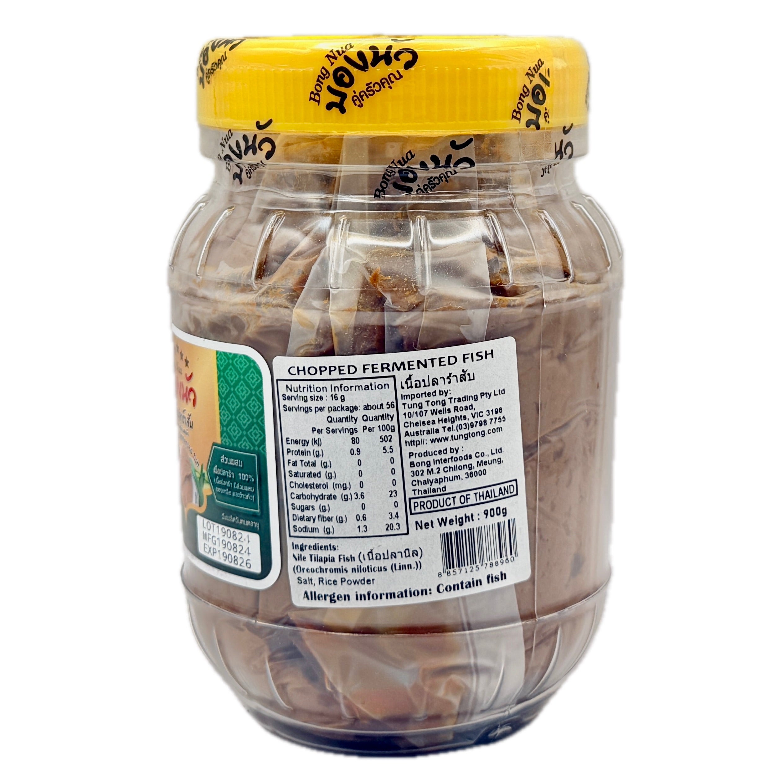 Bong Nua chopped fermented fish 900g back label nutrition information