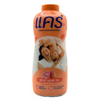 Orange bottle with a woman and child on the label against a white background