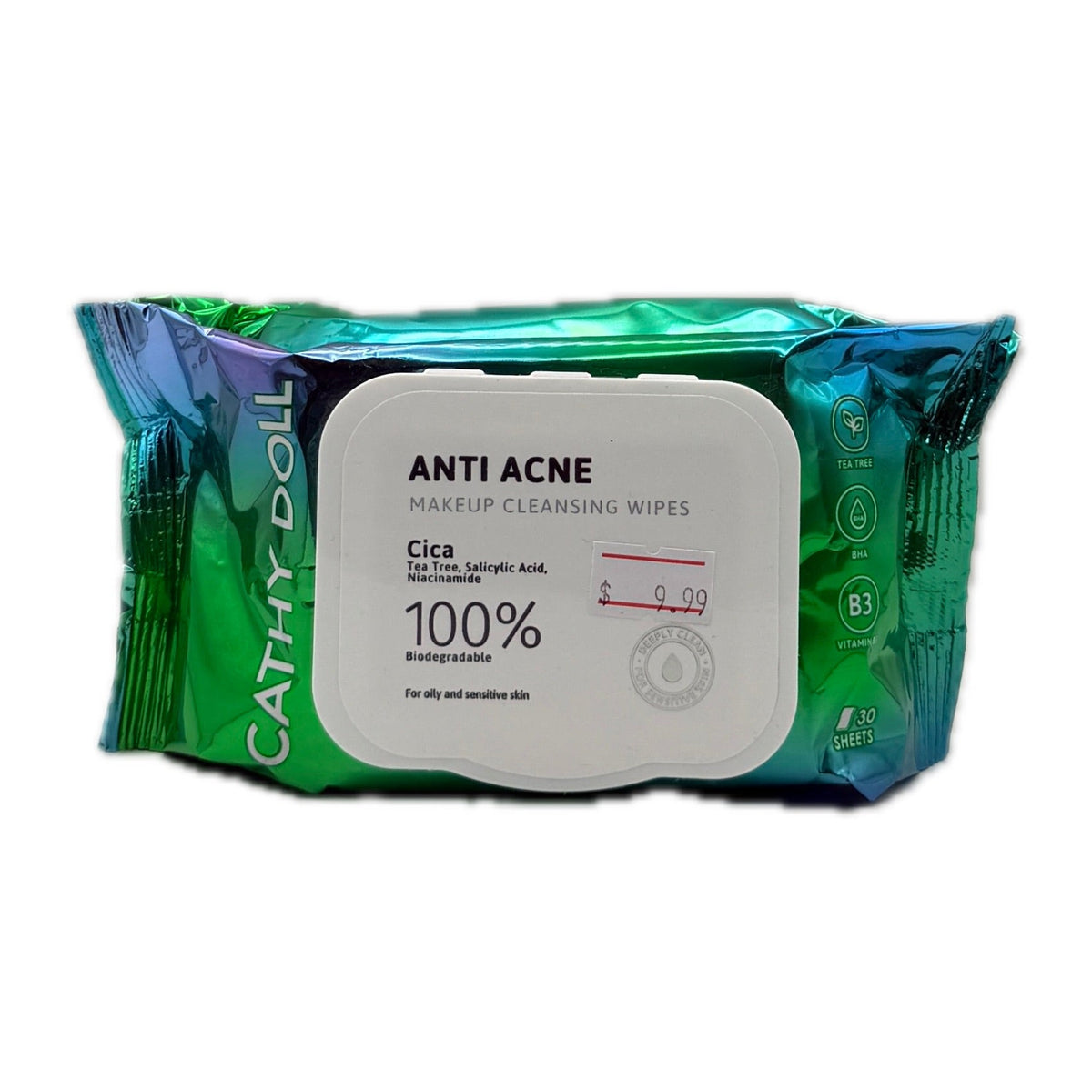 Cathy Doll Anti Acne Makeup Cleansing Wipes Cica 30 sheets front view