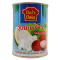 Chef's Choice Coconut Jelly in Lychee Syrup 565g blue can with lychee and coconut imagery