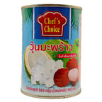 Chef's Choice Coconut Jelly in Lychee Syrup 565g blue can with lychee and coconut imagery