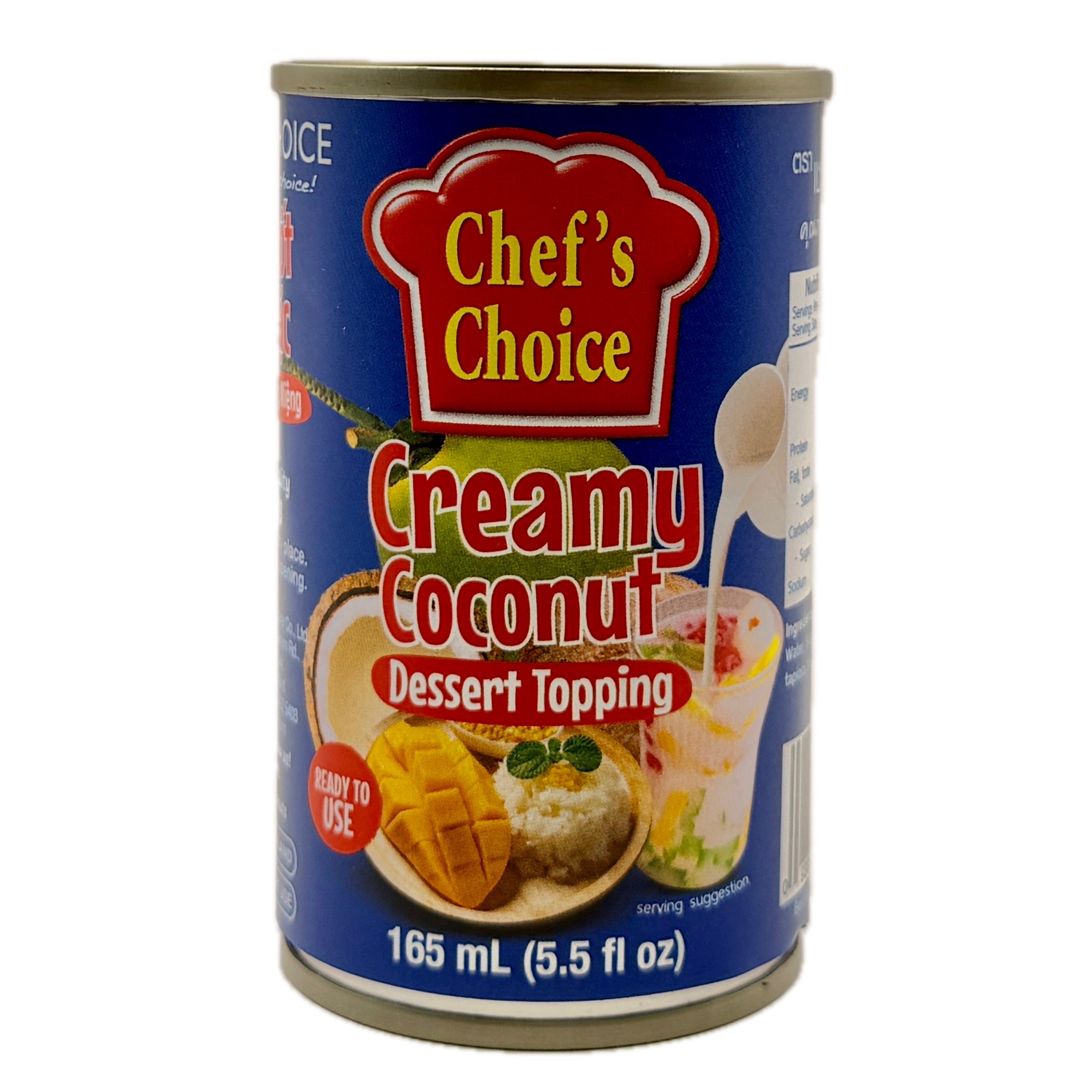 Chef's Choice Creamy Coconut Dessert Topping 165ml small blue can front