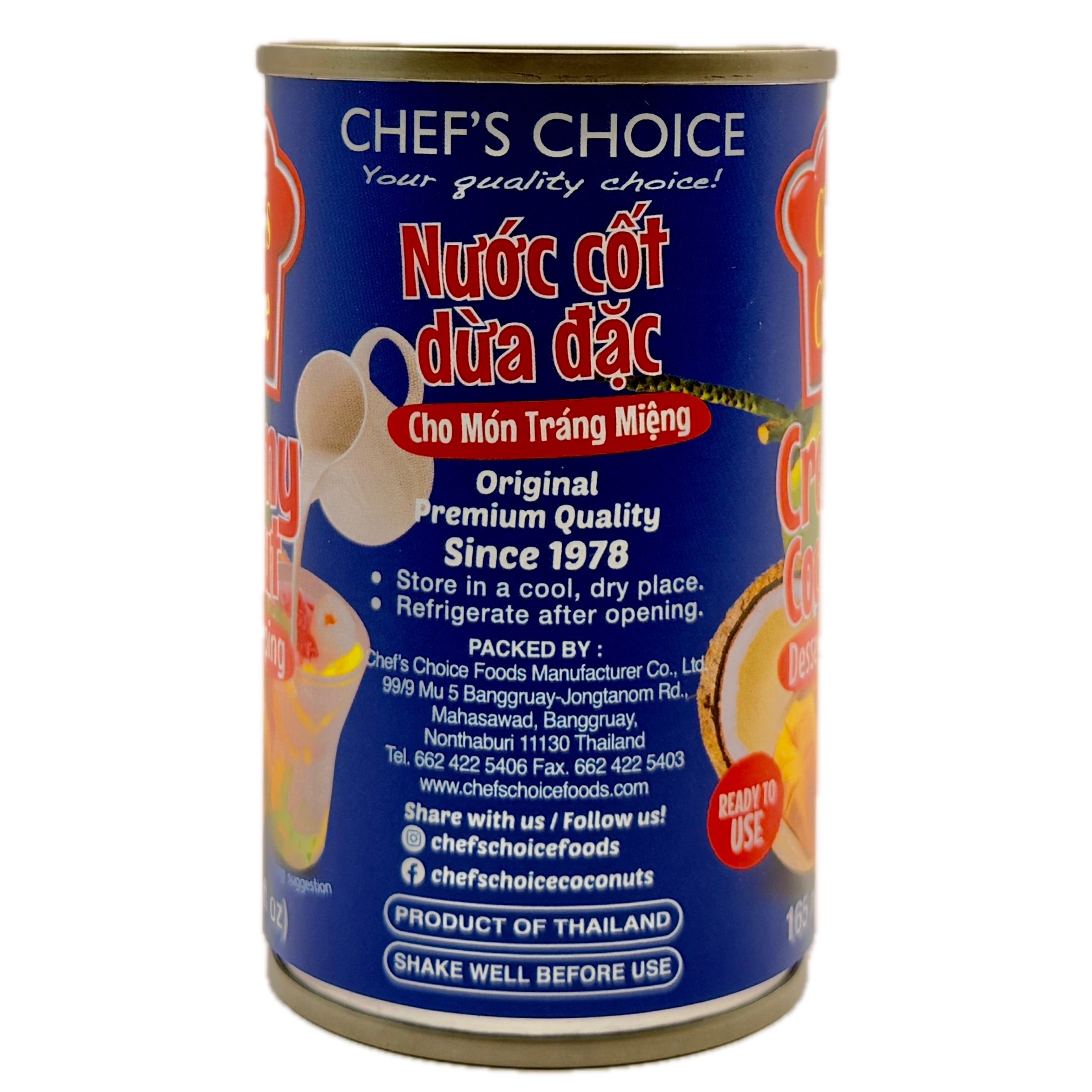 Chef's Choice Creamy Coconut Dessert Topping 165ml side Vietnamese label