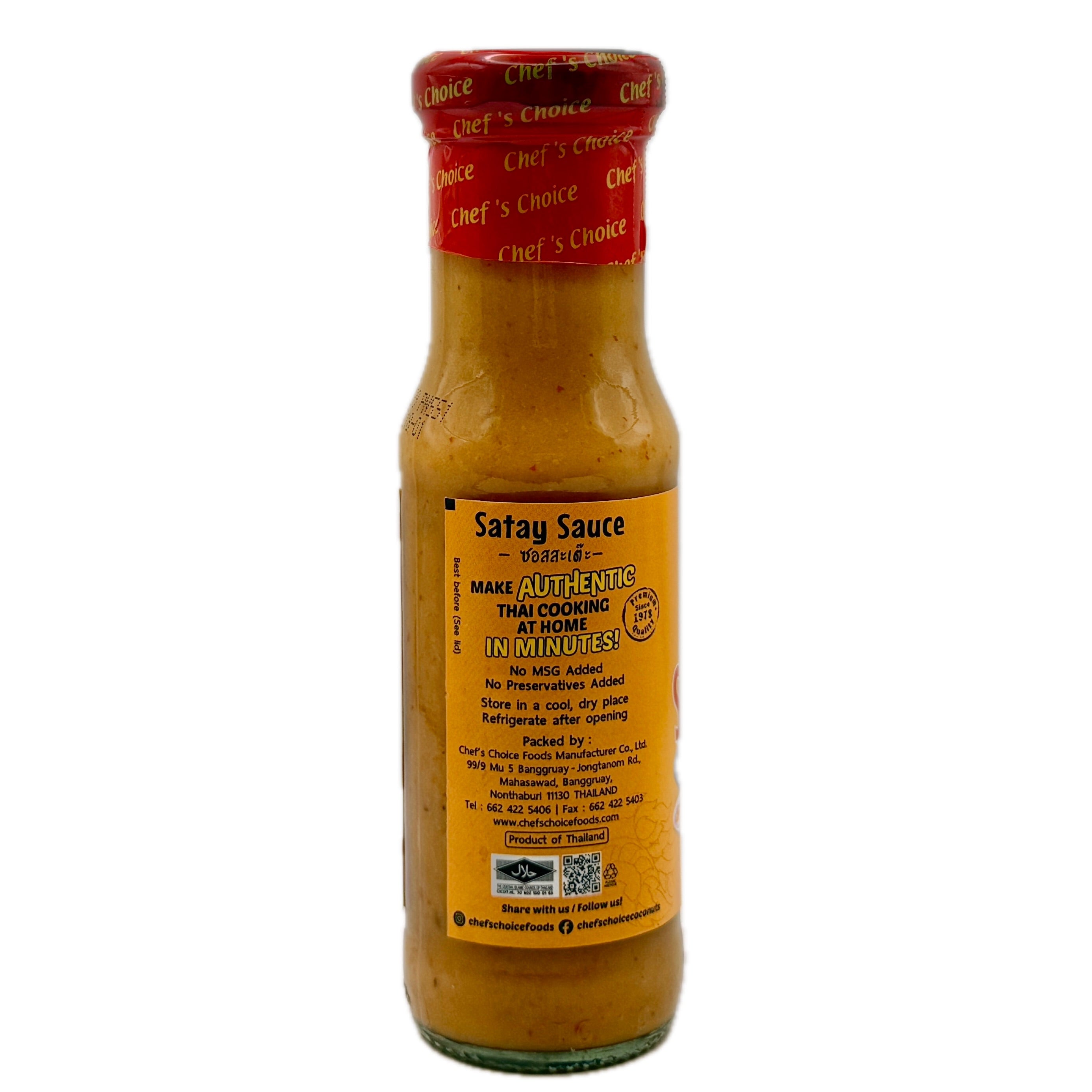 Chef's Choice satay sauce 150ml back label nutrition information