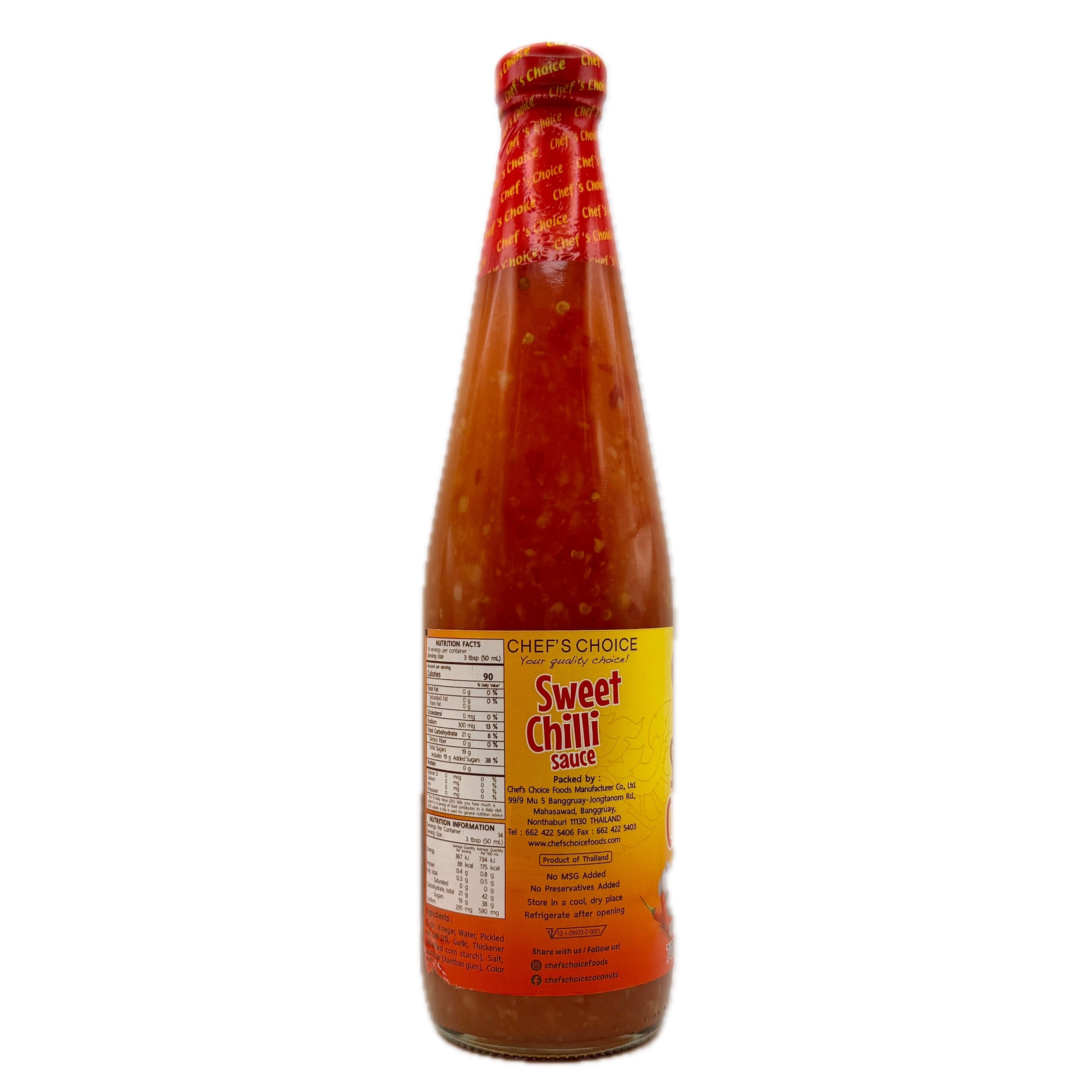 Chef's Choice Sweet Chilli Sauce 700ml - Side & Nutrition Panel