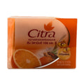 Citra soap bar packaging with orange slice and leaf design on a white background