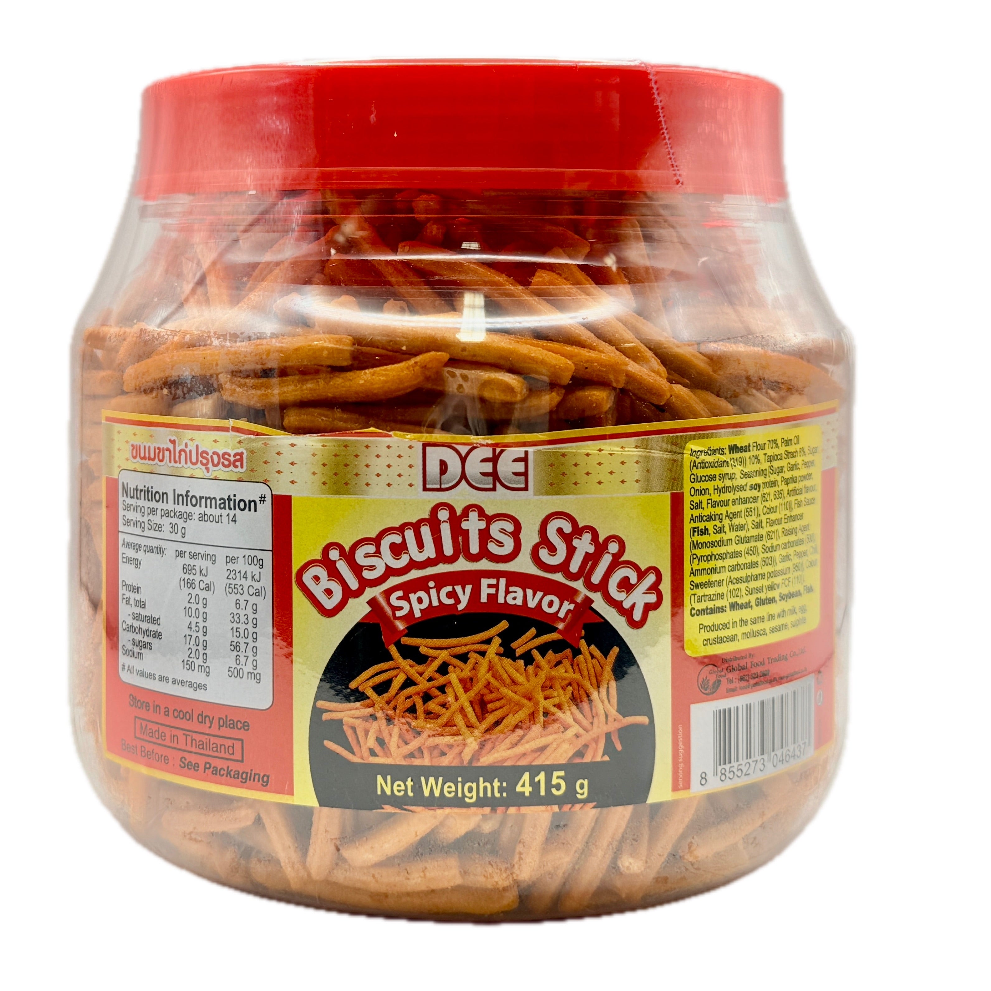 DEE Biscuit Stick Spicy Flavor 415g jar front view Thailand