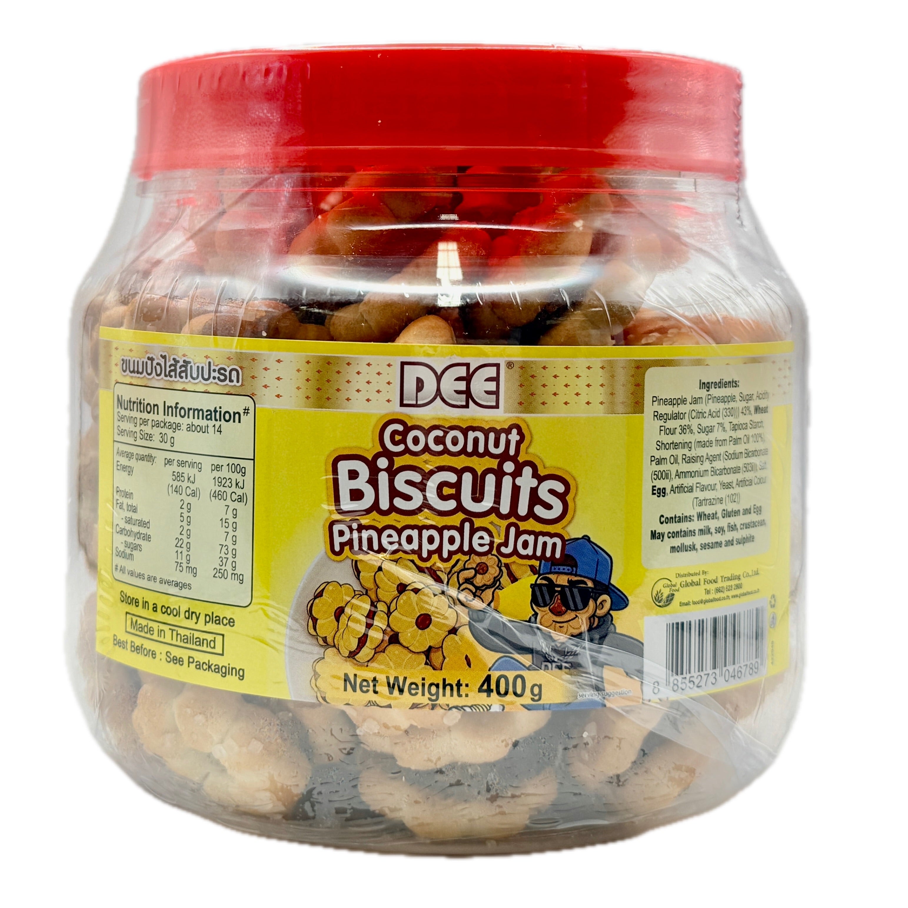 DEE Coconut Biscuits Pineapple Jam 400g jar front view Thailand