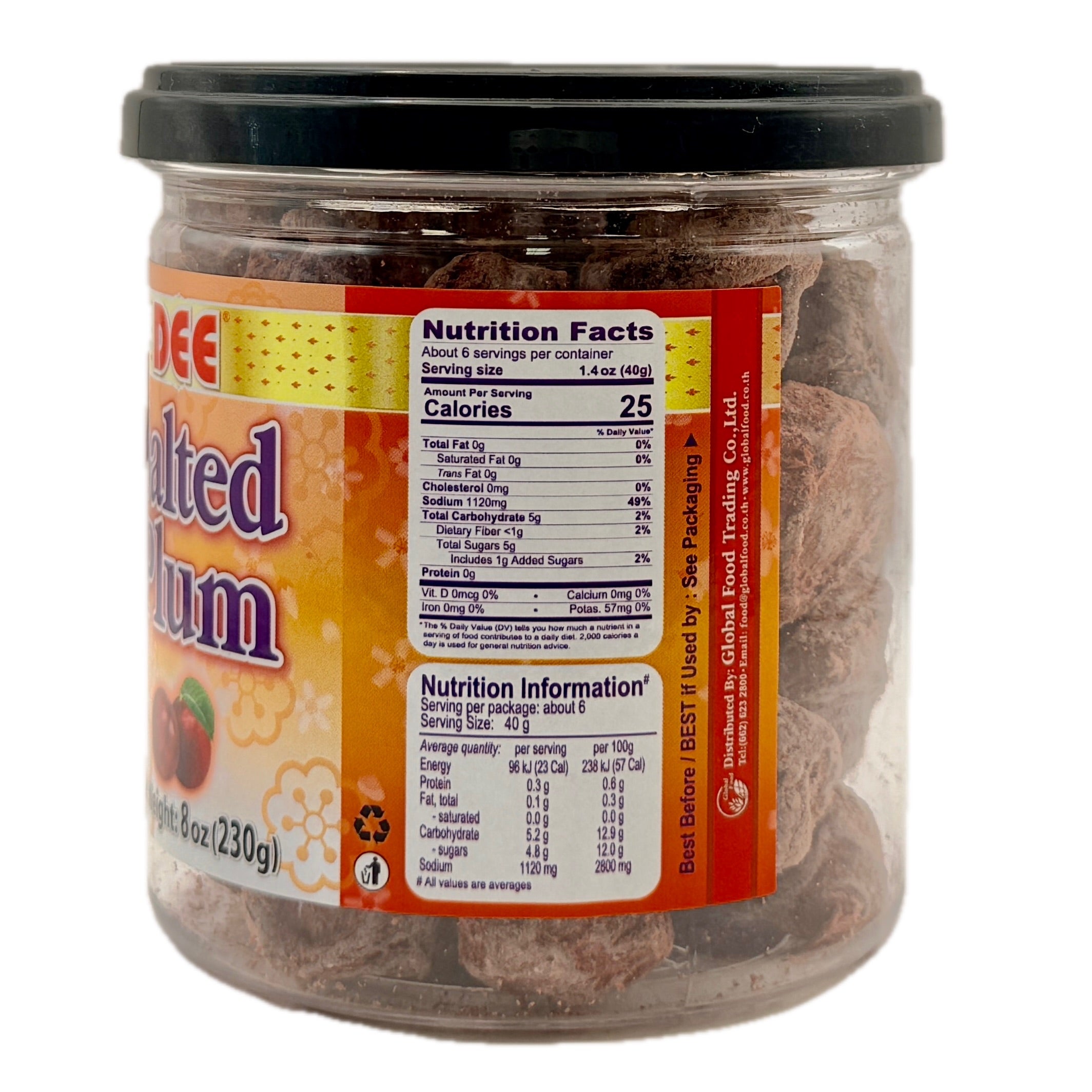 DEE Salted Plum nutrition facts panel
