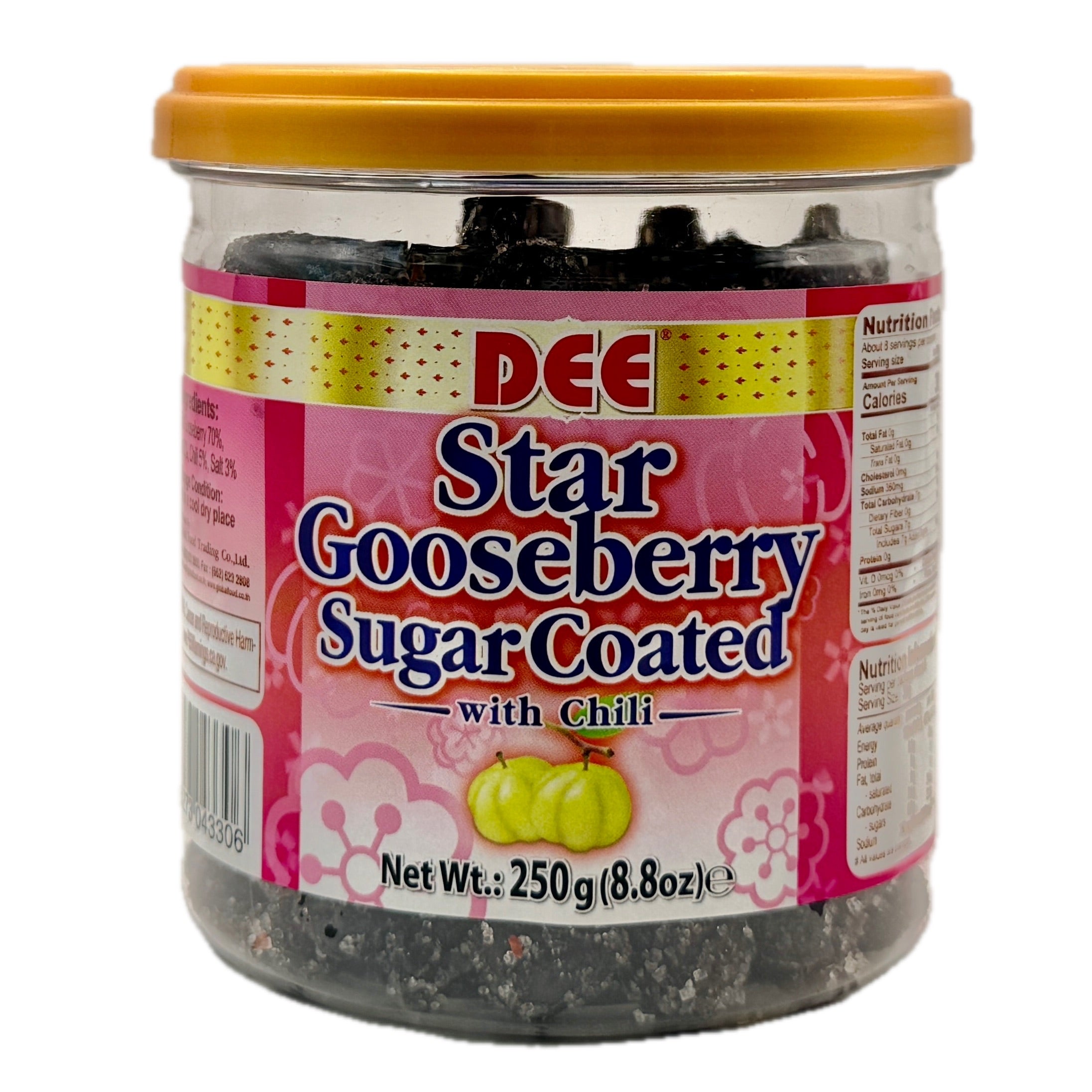 DEE Star Gooseberry Sugar Coated with Chili 250g jar front view