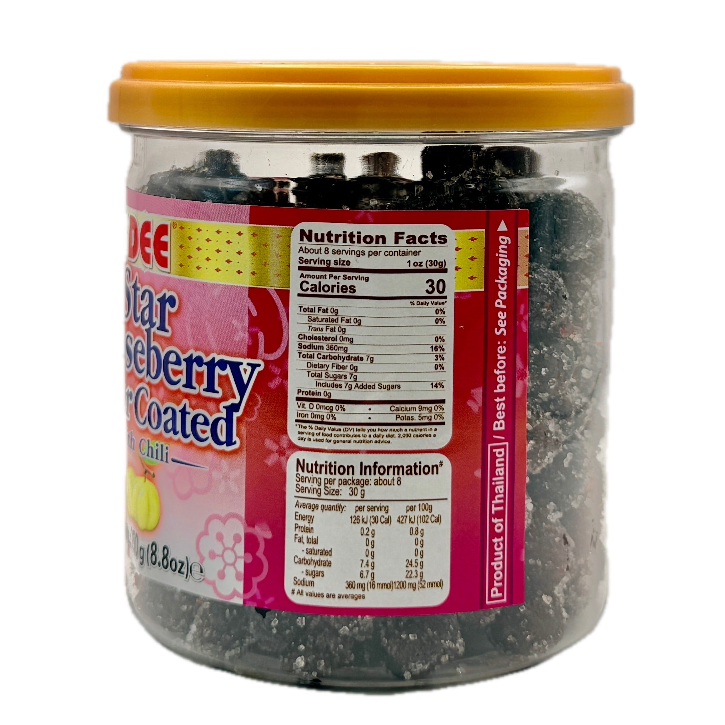 DEE Star Gooseberry nutrition facts panel