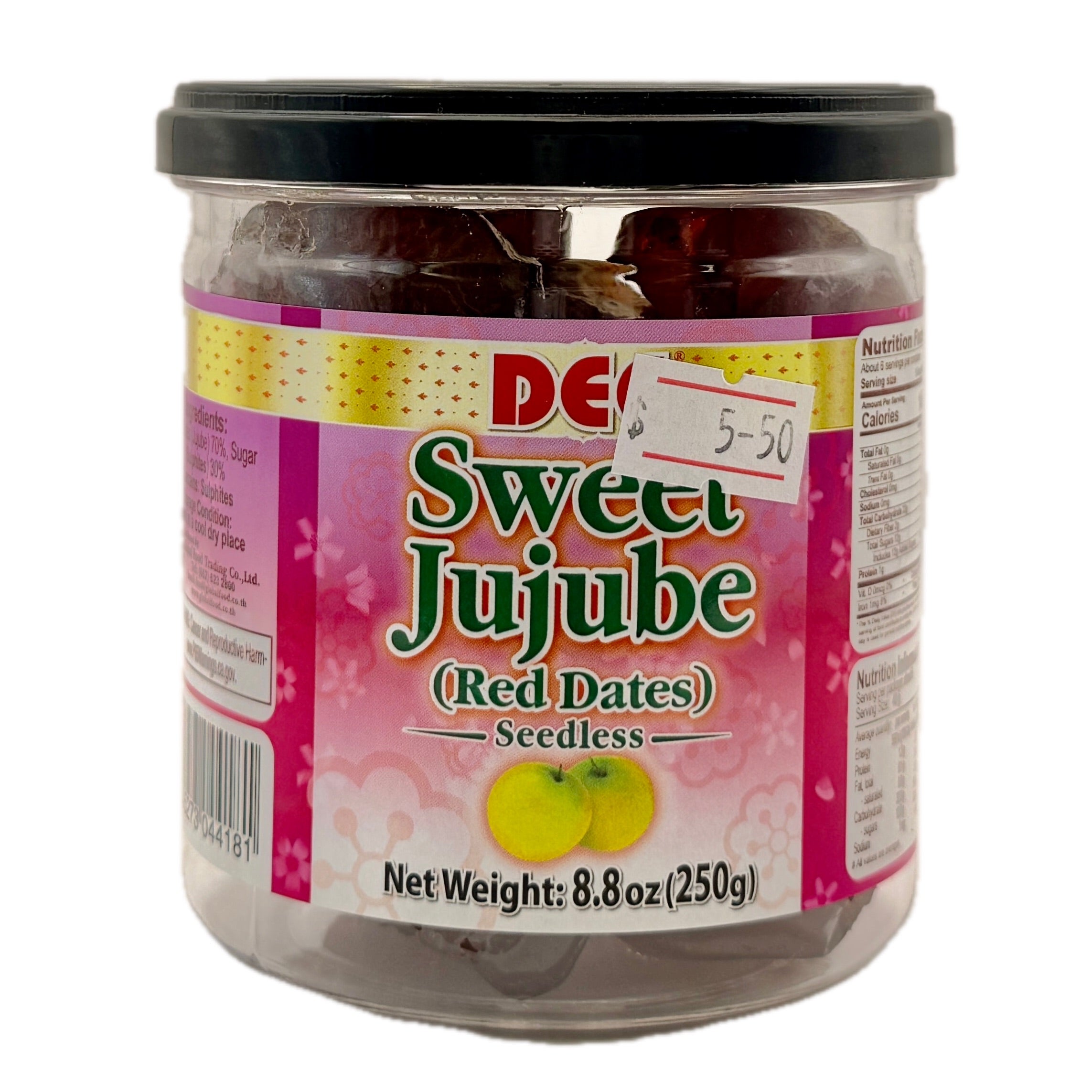 DEE Sweet Jujube Red Dates Seedless 250g jar front view Thailand