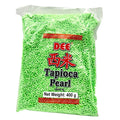 Packaged green tapioca pearls with 'DEE' branding on a white background