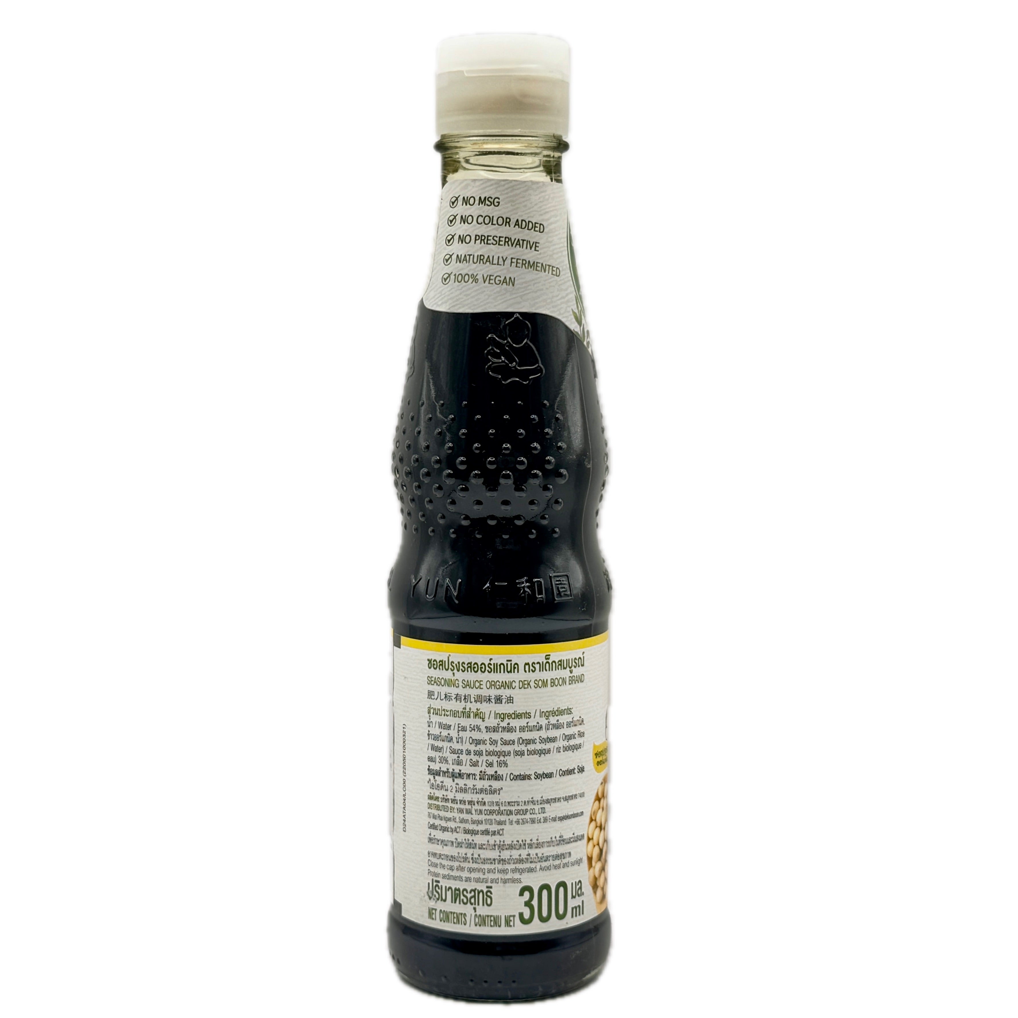 Dek Som Boon Organic Soy Seasoning Sauce side label