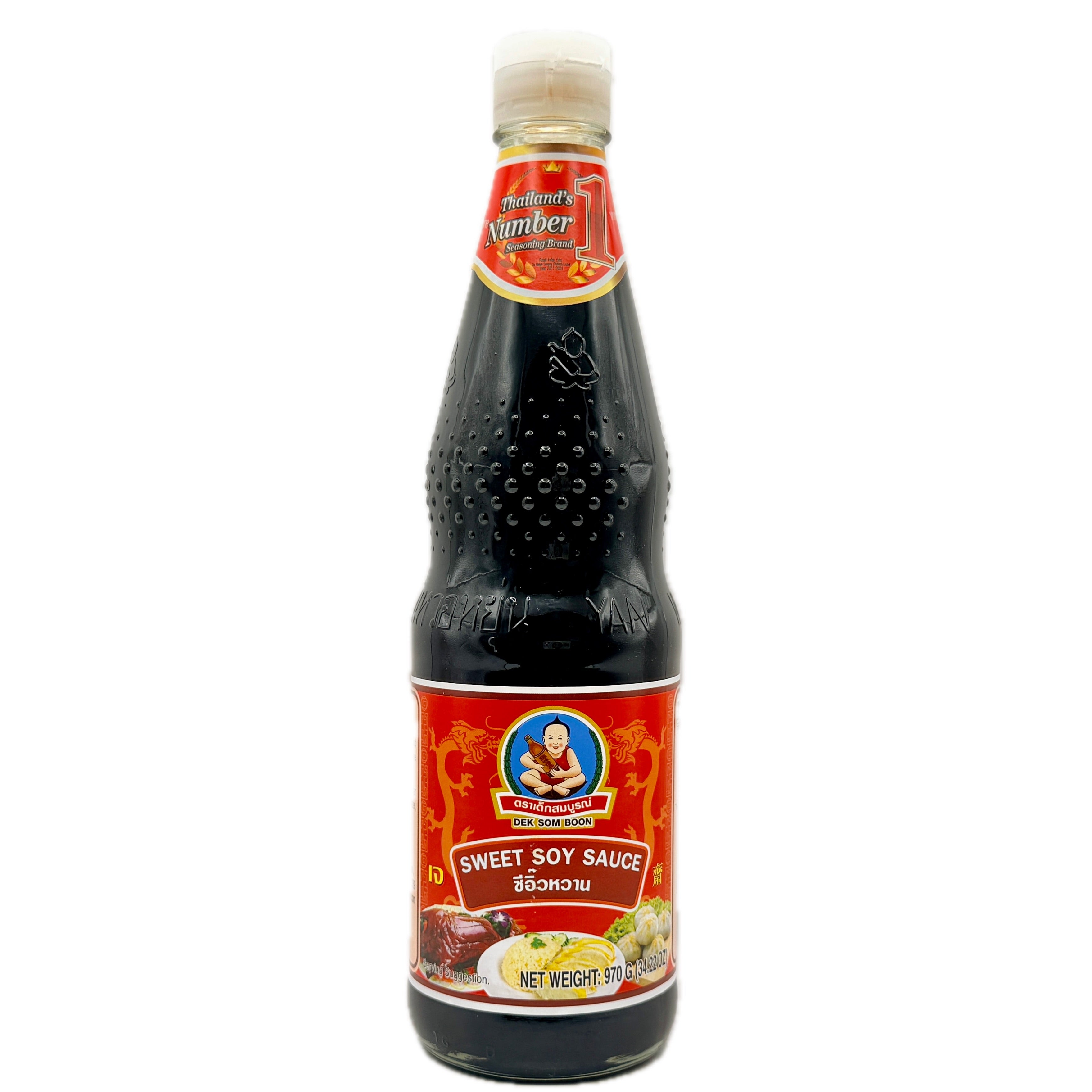 Dek Som Boon Sweet Soy Sauce 970g red label Thailand No.1 bottle front
