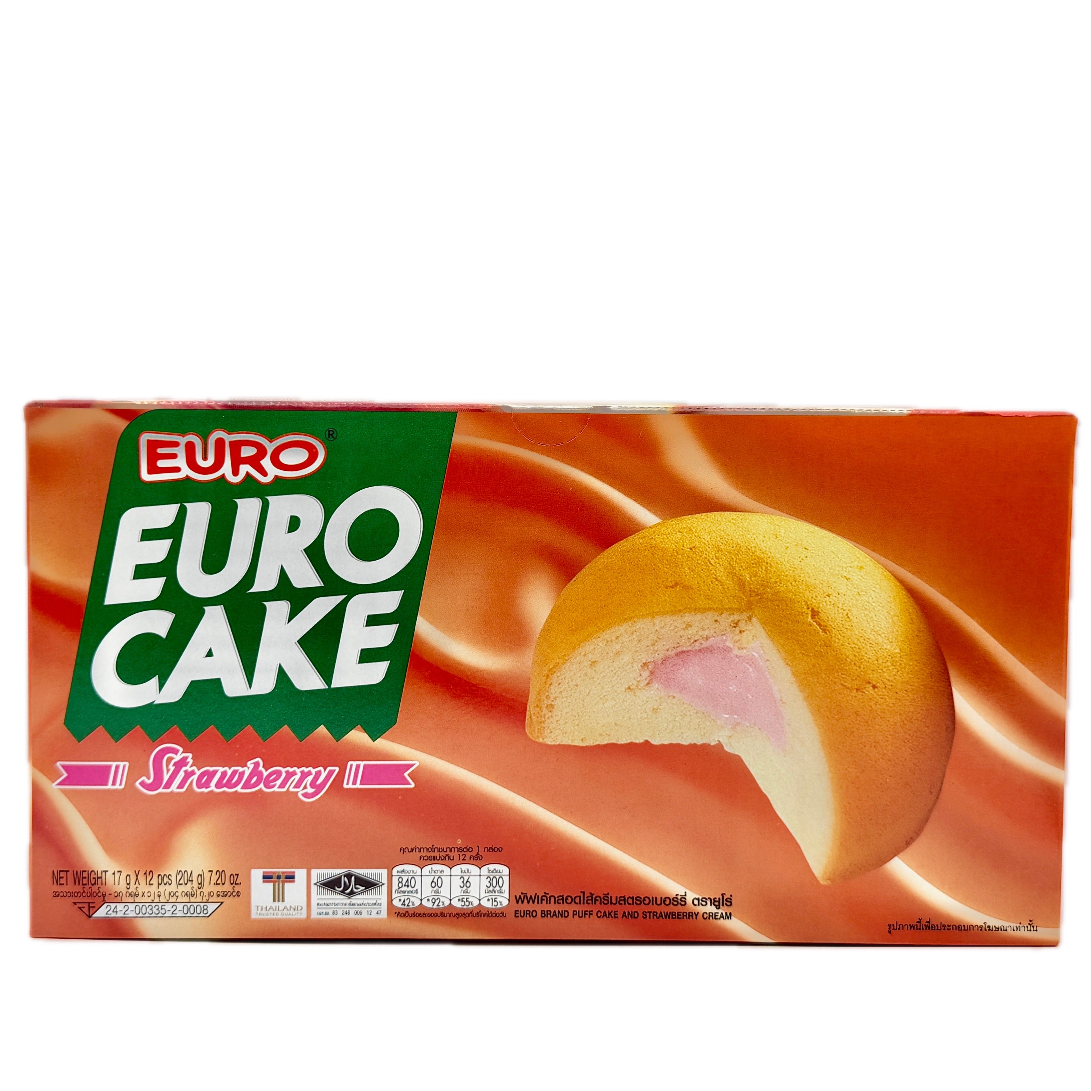 Euro Cake Strawberry Cream Puff 204g box 12 pieces Thai snack