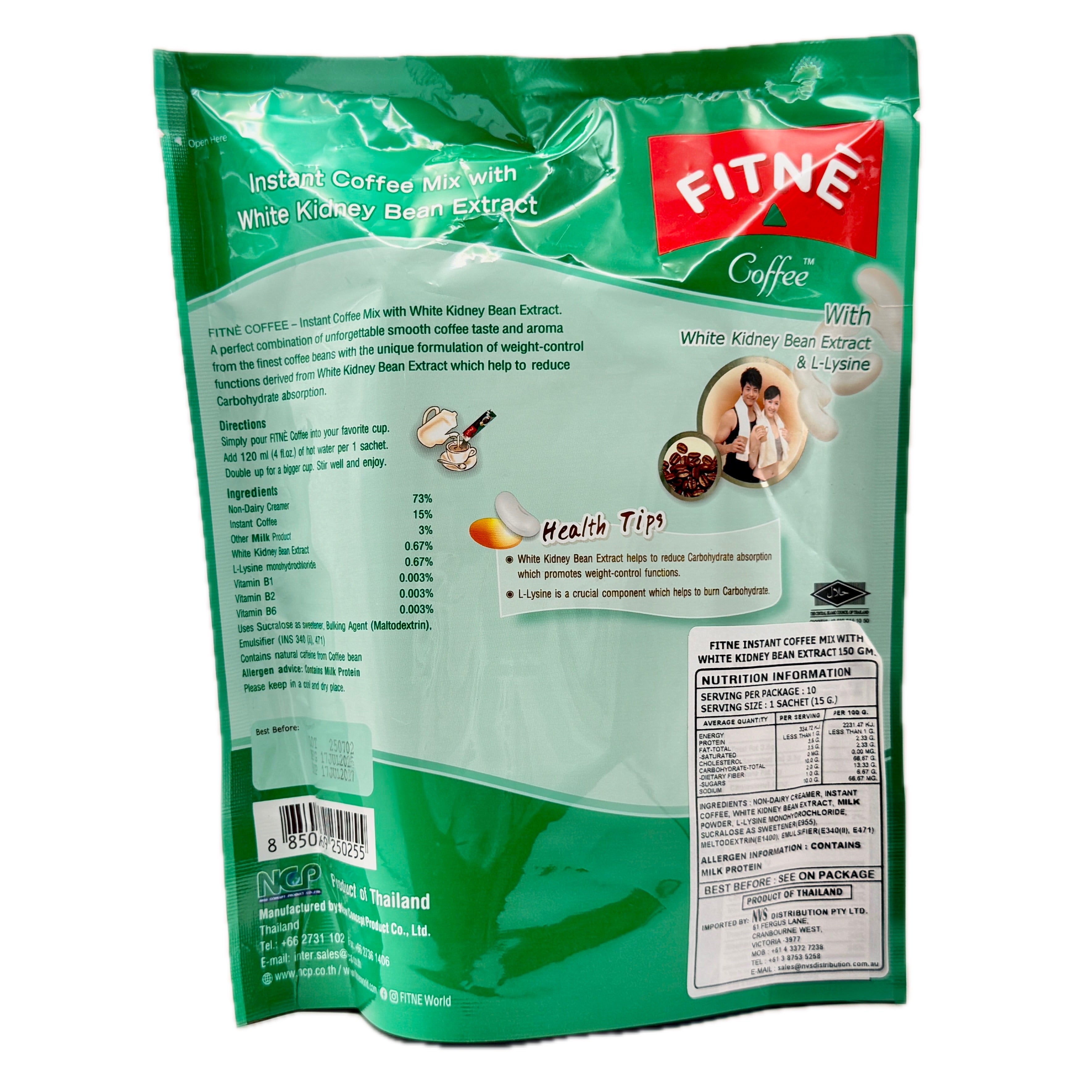 Fitne coffee white kidney bean back label ingredients directions 150g