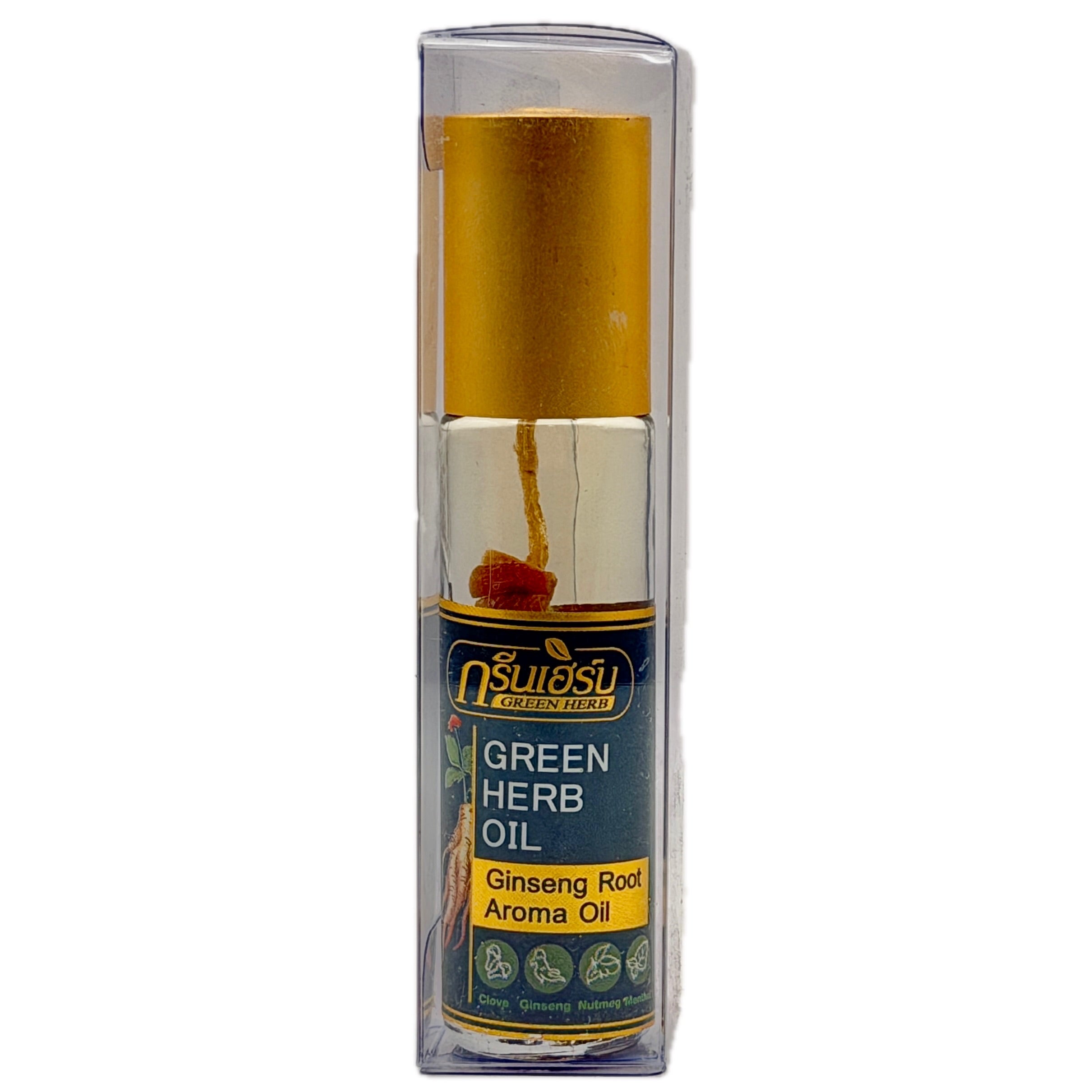 Green Herb Ginseng Root Aroma Oil Roll-On 8cc | Thai Herbal