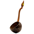 Handcrafted Thai coconut shell ladle with intricately carved wooden handle naga flame motif