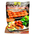 Packaged sausage set with branding on a gray background