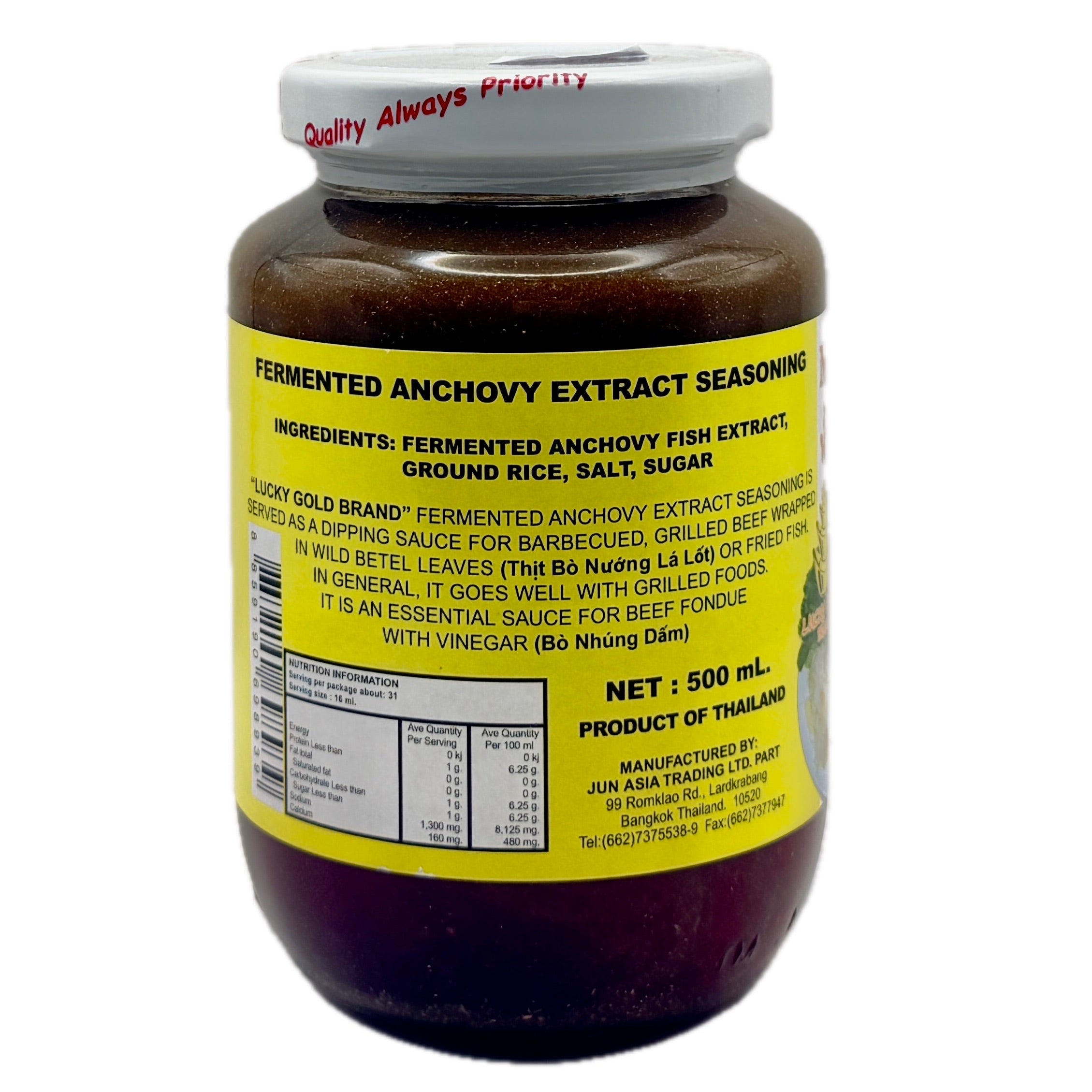 Lucky Gold Mam Nem Dac Biet 500ml back label ingredients nutrition