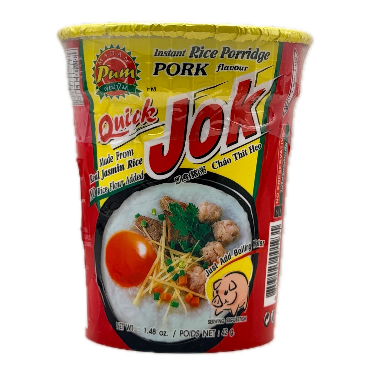 Madam Pum Quick Jok Instant Rice Porridge Pork Cup 42g front