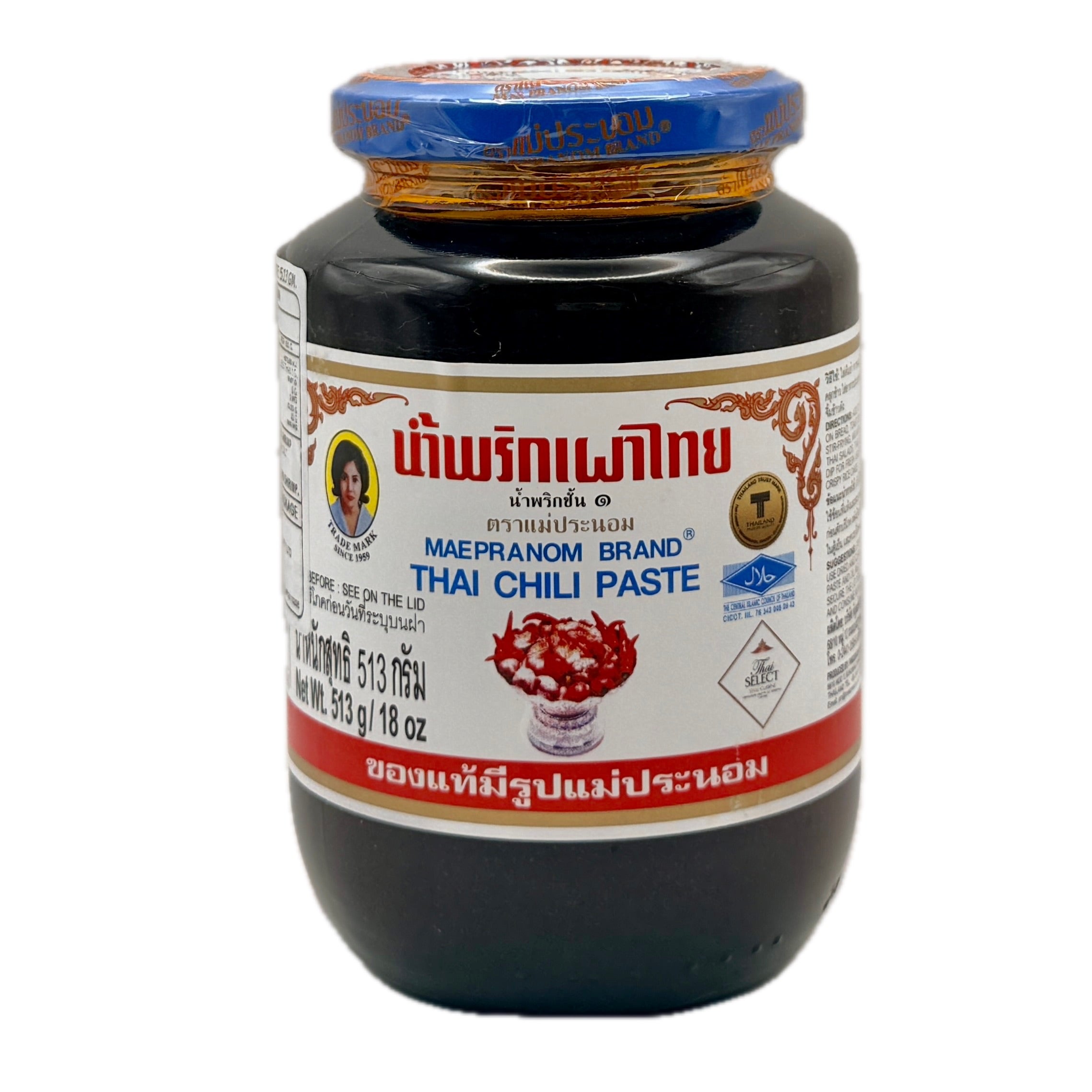 Maepranom Brand Thai Chili Paste 513g jar front label
