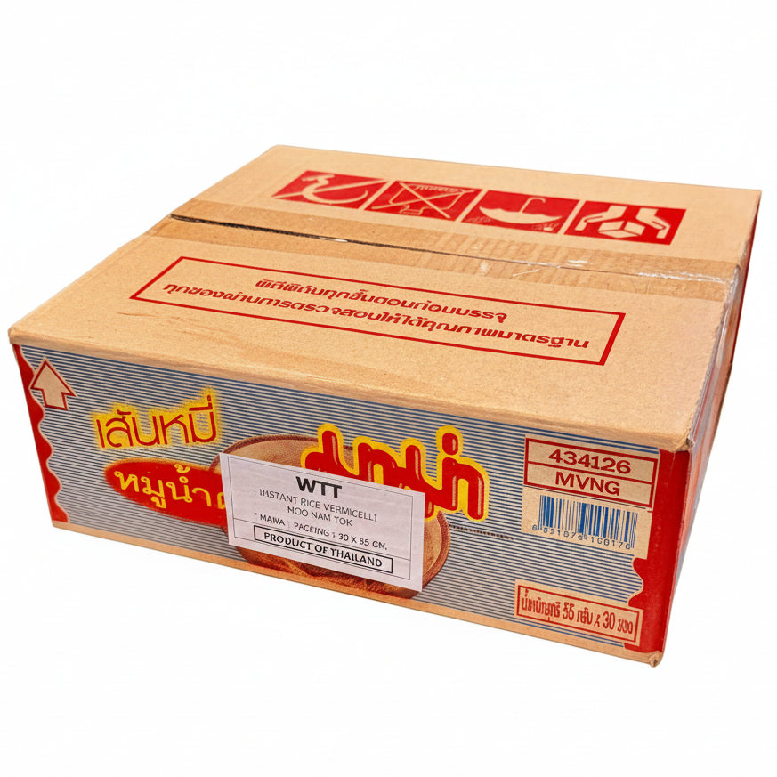 Mama Instant Rice Vermicelli Moo Nam Tok carton box 30 x 55g with Thai labelling and product sticker
